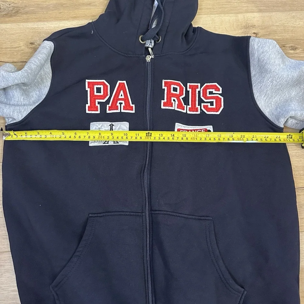 Unisex Hooded Sweatshirt Paris France 2XL Full Zip Up Blue Gray‎ Eiffel Tower